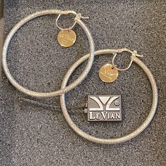 ❤️RARE HTF LE VIAN❤️S/S 925 & 14K DANGLE CHARM INSIDE HOOP EARRINGS SUPER COOL! - Picture 3 of 15